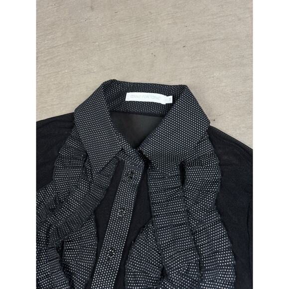 Anne Fontaine Black Button Up Sheer Ruffle Long Sleeve Top Blouse Size 38 US 4/6 - Picture 4 of 8